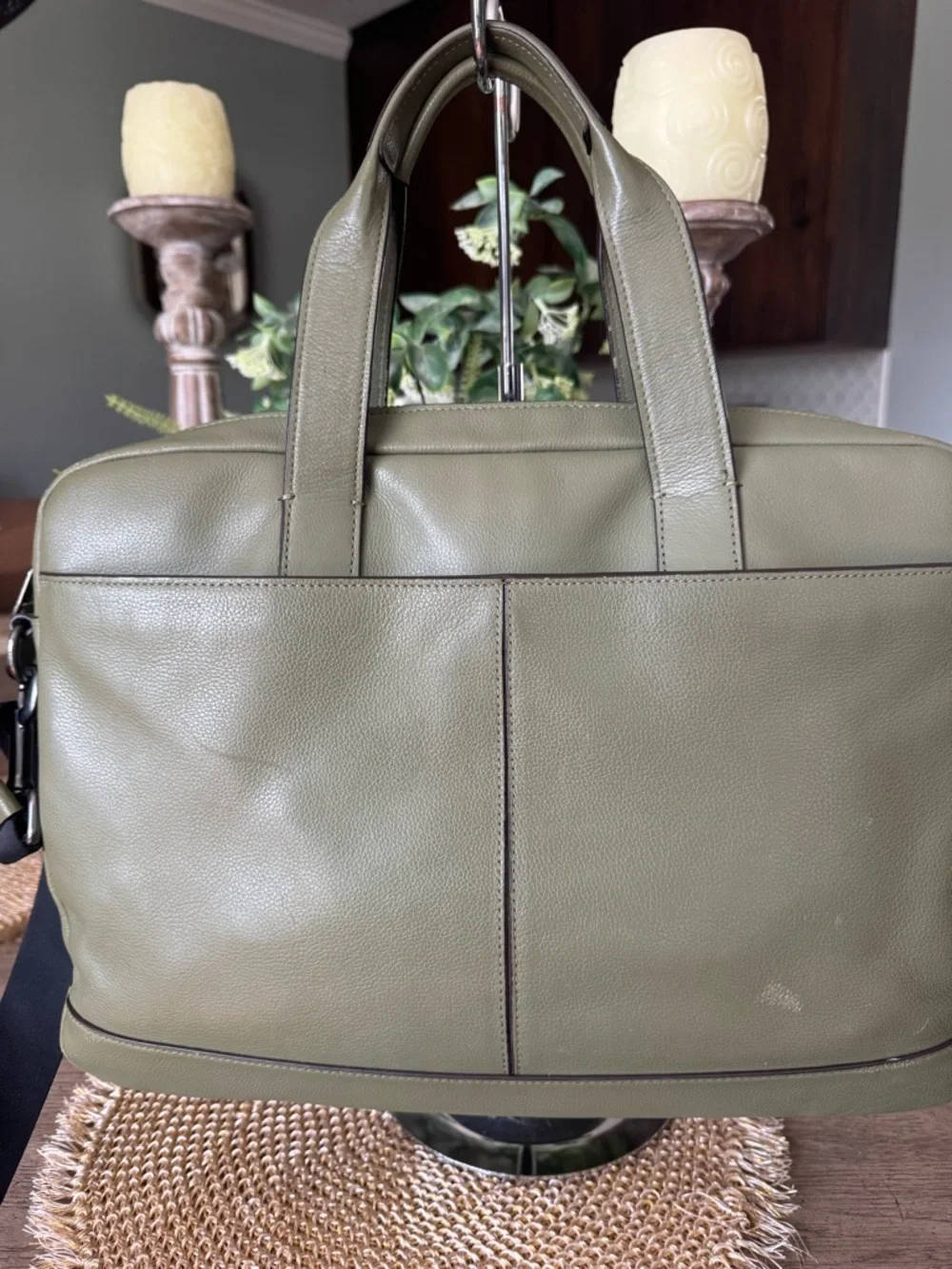 Coach Olive Green Leather Laptop Bag with Black Strap - Picture 6 of 14